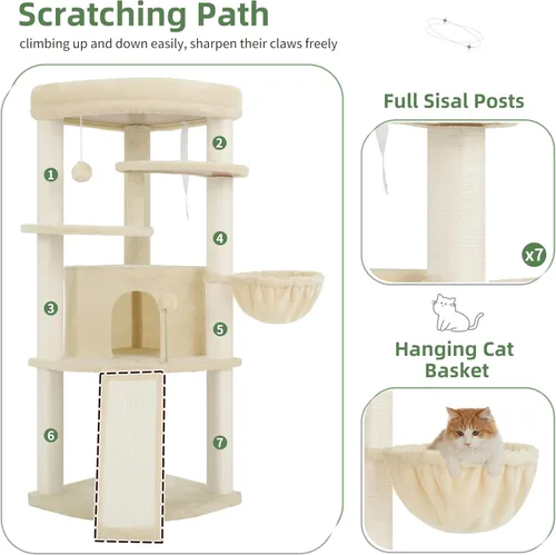 Miniatura 5 de Gitelsnour Árbol esquinero para gatos de interior, torre para gatos con todos los postes rascadores de sisal, condominio para gatos de varios