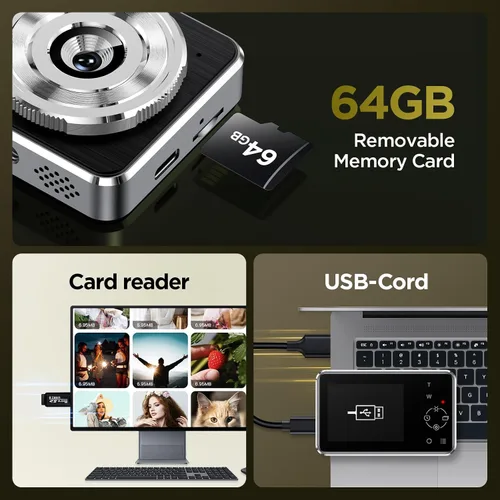 Miniatura 7 de Cámara digital Voxitenus - Cámara FHD 1080P para niños - Tarjeta TF de 64GB - Zoom 16x Auto-Enfoque con bolsa de cámara - Lector de tarjetas