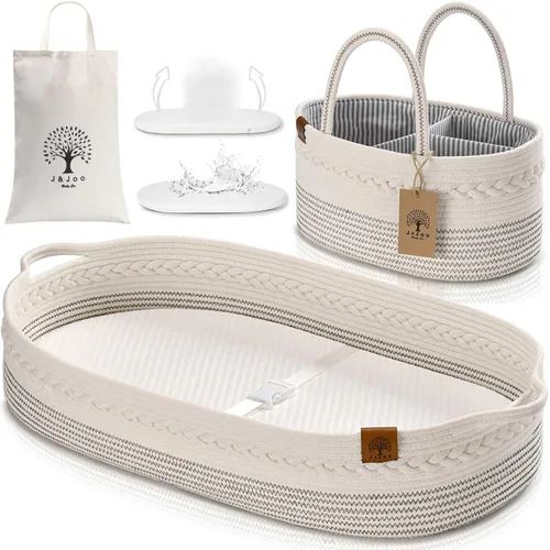 Miniatura 10 de Cesta cambiador de bebé incluye pañalera, suave e impermeable, de doble cubierta, portátil, cambiador para tocador y cambiador, regalo para baby