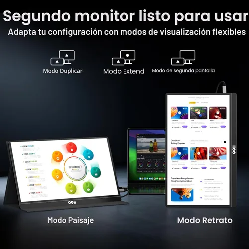 Miniatura 5 de QQH Monitor portátil 4K, 15.6" IPS 3840x2160 UHD USB-C HDMI monitor portátil de viaje para portátil, monitor de juegos ultradelgado de aleación
