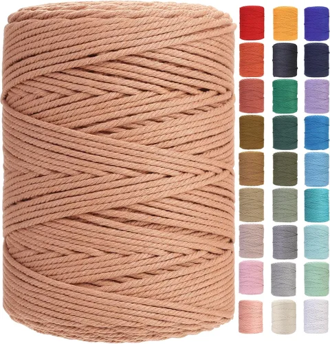 Miniatura 19 de Cuerda de macramé 4 mm x 328 yardas Natural Cuerda de algodón para macramé Cuerda de macramé colorida Cordón de algodón suave Suministros de macramé