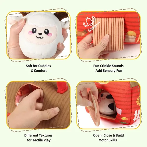 Miniatura 3 de Juguetes de animales de granja para niños pequeños de 1, 2, 3, 4, 5 años, juego de casa de granja de felpa con granero, 6 animales de granja suaves