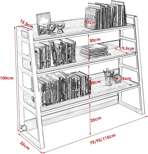 Miniatura 2 de Estantería de escritorio de hierro forjado de 3 niveles, estante de escritorio industrial para computadora, estantería multiusos, estantería