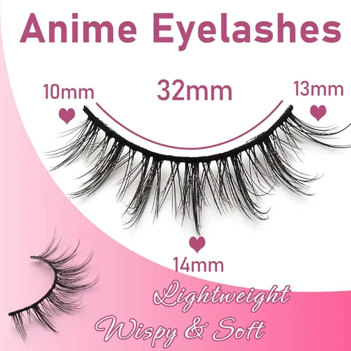 Miniatura 2 de Losha Pestañas Manga Esponjosas de Visón Sintético, Aspecto Natural, 10 Pares de Pestañas Postizas Asiáticas, Paquete que Parece Racimos