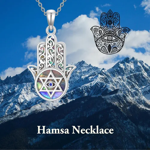 Miniatura 31 de PROESS Collar de plata de ley Hamsa Fátima collar de elefante, colgante de ojo azul, joyería para hombres, mujeres, niñas y niños