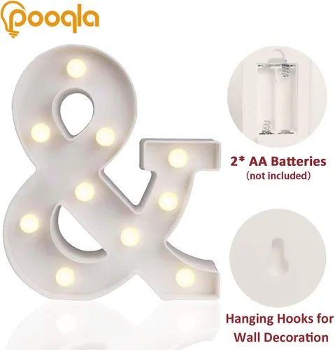 Miniatura 2 de Pooqla - Anuncio de letras del alfabeto con luces LED para decoración de bodas, cumpleaños, fiestas, Navidad, hogar, bar