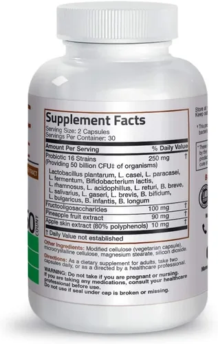Miniatura 4 de Bronson Probiótico 50 mil millones de UFC + prebiótico con polifenoles de manzana y extracto de fruta de piña, aceite de krill antártico 1000 mg