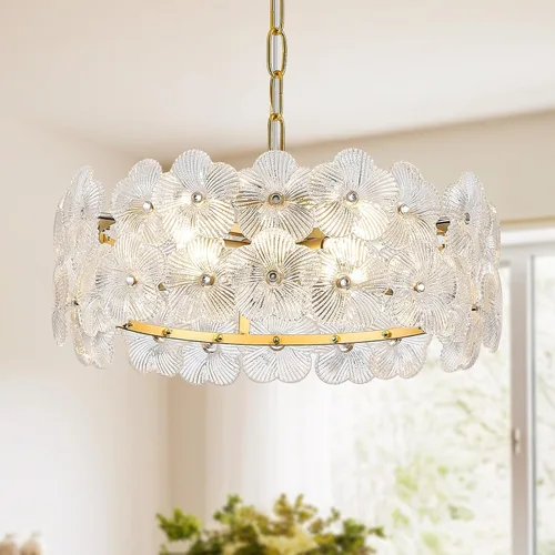 Miniatura 14 de Lámpara colgante de cristal dorado, paquete de 1 lámpara colgante de techo pequeña con flores modernas, 1 luz para cocina, isla, fregadero, comedor