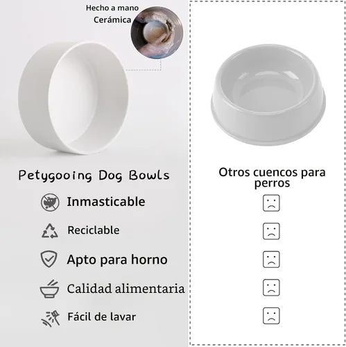 Miniatura 5 de Petygooing Cuenco de cerámica blanco elevado/alzado para perros de razas pequeñas, plato de comida y agua para perros con soporte, cuenco