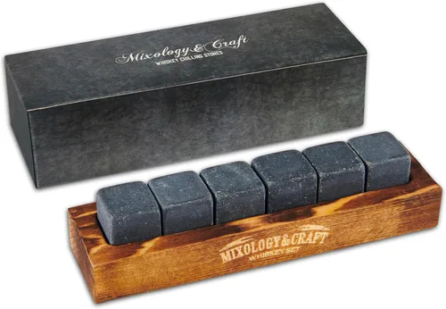 Mixology & Craft Piedras de whisky – Juego de 6 rocas de whisky escalofriantes de granito en forma de cubo, regalos de whisky para hombres y