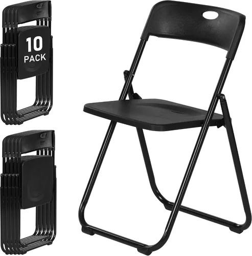 Miniatura 13 de Sillas plegables de plástico negro, paquete de 6, silla plegable ligera con capacidad de 350 libras, marco de metal fácil de plegar y almacenar