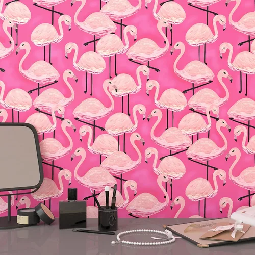Miniatura 2 de Papel tapiz de flamenco rosa para despegar y pegar, papel tapiz de animales rosa de 17.5 x 120 pulgadas, papel de pared autoadhesivo para despegar