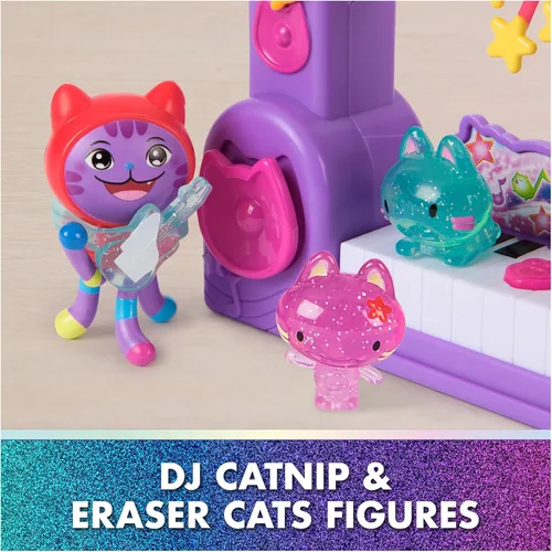 Miniatura 7 de DreamWorks Gabby's Dollhouse La Película, Set de Historia de Fiesta Paw-Some con DJ Catnip, 2 Figuras de Juguete Eraser Cat y Accesorios, Juguetes