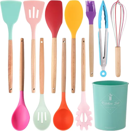 Miniatura 9 de Juego de utensilios de cocina de silicona, 12 piezas antiadherentes, resistentes al calor, sin BPA, herramientas de cocina, juego de herramientas