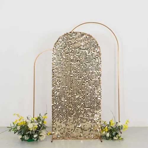 Miniatura 7 de Efavormart - Funda para telón de fondo de lentejuelas color plateado brillante para arco de boda con parte superior redonda, de una cara, 5 pies
