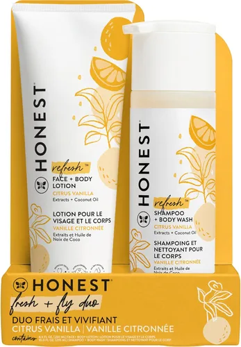 The Honest Company Paquete de champú limpiador 2 en 1 y loción facial de gel corporal, suave para bebés de origen natural de cítricos vainilla