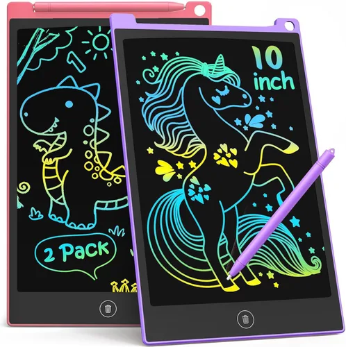 Miniatura 9 de TECJOE Paquete de 2 Tabletas de Escritura LCD, Tableta de Dibujo y Garabatos Colorida de 10 Pulgadas para Niños, Juguetes de Aprendizaje de Viaje