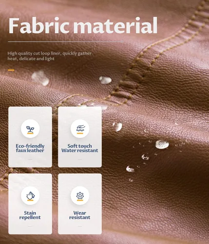 Miniatura 5 de CREATMO US Chaqueta de piel sintética para hombre, impermeable, resistente al viento, PU con capucha extraíble