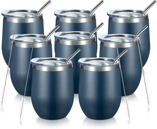 Miniatura 11 de COMOOO Vaso de vino aislado de 12 onzas con tapa, vaso de vino de acero inoxidable sin tallo, vaso de vino de doble pared al vacío con pajita, café
