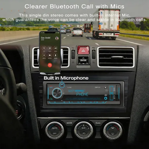 Miniatura 2 de Radio marina estéreo de un solo DIN: receptores de audio Bluetooth para automóvil con pantalla LCD digital Radio FM AM para automóvil