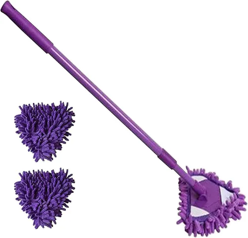 Nuevo trapeador giratorio y ajustable triangular con 180 grados para mojado y seco con mango largo extensible, 2 cabezales de fregona reutilizables