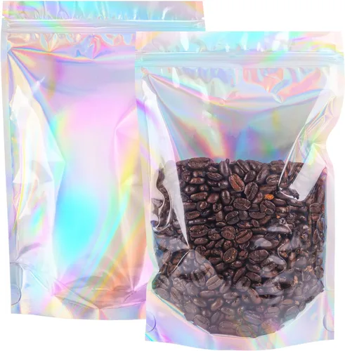 NPLUX - Bolsas holográficas de Mylar resellables para embalaje y más, bolsas resellables para pequeñas empresas (paquete de 50, 5.5 x 8 pulgadas)