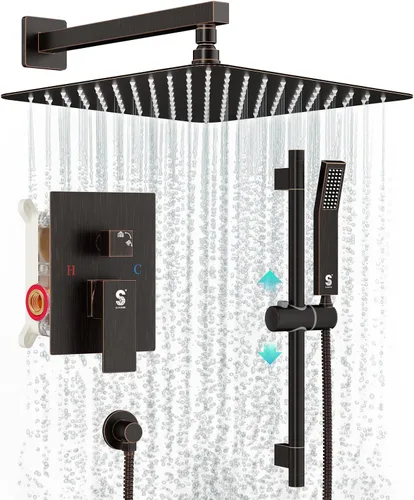Miniatura 16 de SR SUN RISE Grifo de ducha de barra deslizante de 10 pulgadas, conjunto combinado de cabezales de ducha de alta presión de lujo y rociador de mano