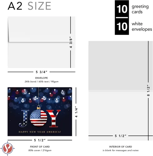 Miniatura 6 de 2026 Feliz Año Nuevo América! - Tarjetas de felicitación y sobres plegables de Navidad (en blanco en el interior), tarjetas patrióticas para regalos