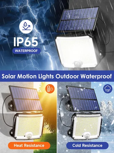 Miniatura 8 de PIKOY Luces solares con movimiento para exteriores impermeables, [Actualización 318LED/33FT/5 modos] Luces solares de seguridad, control remoto +