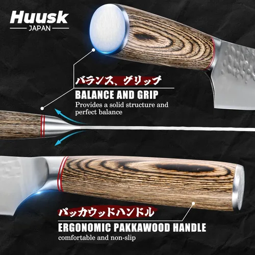 Miniatura 5 de Huusk Juego de cuchillos de cocina japoneses, juego de cuchillos de chef profesionales de 3 piezas para cocina, juego de cuchillos de carnicero