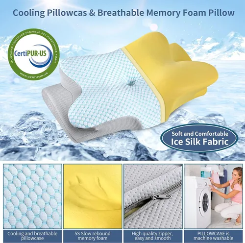 Miniatura 2 de Almohada cervical para el cuello – Almohada ergonómica para dormir de lado para aliviar el dolor, almohada cervical refrescante para dormir