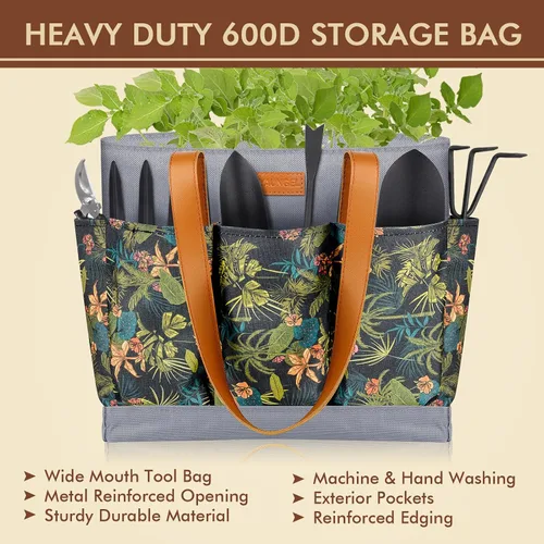 Miniatura 2 de YAUNGEL Herramientas de jardín - Juego de 10 herramientas de jardín de acero inoxidable resistente, herramientas de mano con mango de madera, bolsa