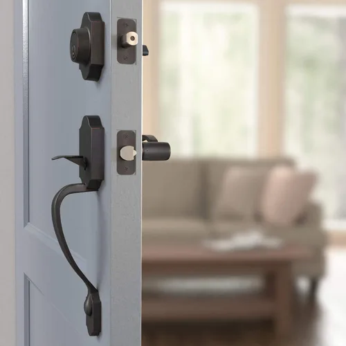 Miniatura 8 de Amazon Basics Juego de cerraduras para puerta principal, conjunto de manijas con palanca Shelby, manija de puerta de nivel, exterior, paquetes