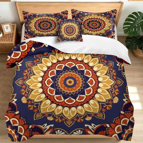 Miniatura 11 de Juego de funda de edredón bohemio de microfibra individual, juego de ropa de cama floral de retazos artesanales, estilo rústico moderno