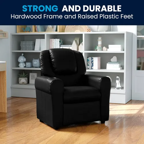 Miniatura 4 de Flash Furniture - Sillón reclinable contemporáneo para niños, color beige vinilo con base para vasos y reposacabezas