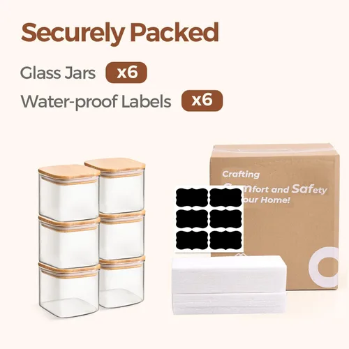 Miniatura 8 de ComSaf Juego de tarros de almacenamiento de alimentos de vidrio de 0.6 Qt, juego de 6 tarros de almacenamiento transparentes con tapas herméticas