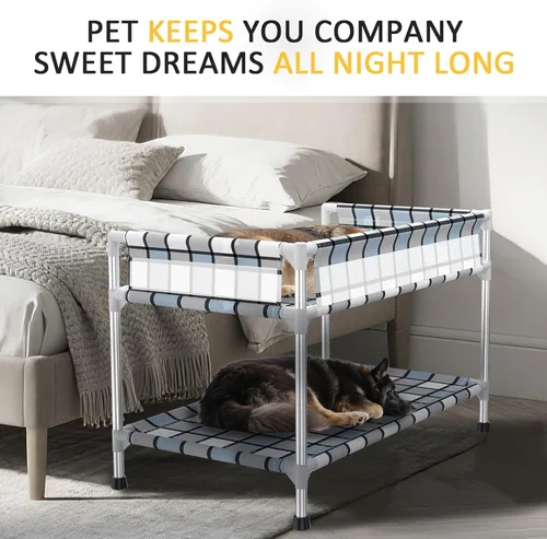 Miniatura 2 de Litera para Perros con Ventana de Cabecera - Cama Doble Elevada para Perros con Barandilla de 2 Capas Percha de Ventana Catre para Perros de 2