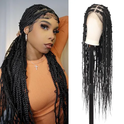 Miniatura 8 de Lexqui Pelucas trenzadas de encaje completo HD de 360° para mujer, pelucas trenzadas sin nudos, peluca trenzada de caja de mariposa con cabello