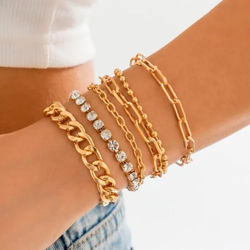 Miniatura 14 de Long tiantian Pulsera de oro gruesa para mujer, pulseras de oro delicadas, pulseras para mujer, pulseras apilables de eslabones de cadena