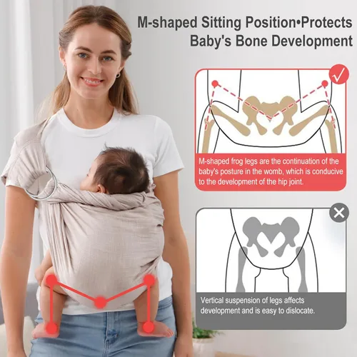 Miniatura 3 de Portabebés de doble anillo para recién nacidos a niños pequeños, de muselina ajustable, soporte para bufanda, regalo ideal para bebés para nuevos