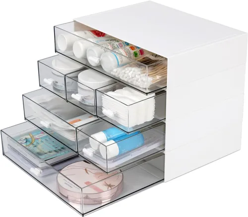 Miniatura 10 de Organizador de escritorio para manualidades y almacenamiento con 7 cajones planos, accesorios de escritorio de plástico apilables y organizador