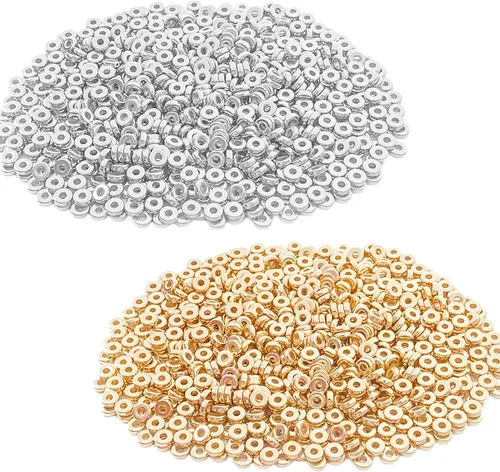 1200 cuentas espaciadoras de disco redondo plano de 0.236 pulgadas para pulseras, collares, joyas, manualidades, 600 unidades de colores (oro y Oro