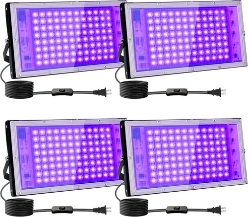 Miniatura 12 de Paquete de 2 luces negras UV de 100 W, IP65 impermeable, luz de fiesta brillante, iluminación de escenario, Halloween, pintura corporal, póster