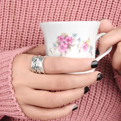 Miniatura 5 de Boho-Magic Anillo giratorio de plata de ley 925 para mujer, diseño de flor rosa, alivio de la ansiedad, banda ancha