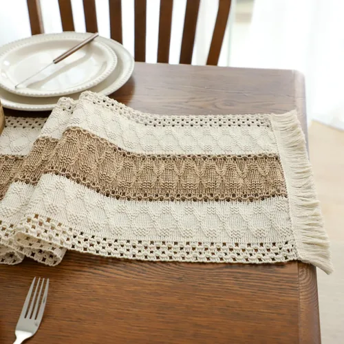 Miniatura 4 de Simple&Opulence - Camino de mesa de macramé estilo bohemio - 12 x 60 pulgadas, camino de mesa de algodón estilo granja con bordes trenzados