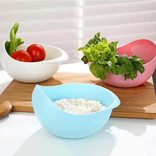 Miniatura 5 de Colador de plástico para arroz, colador de cocina, con asas, colador de arroz, colador, colador, utensilios de cocina (azul)