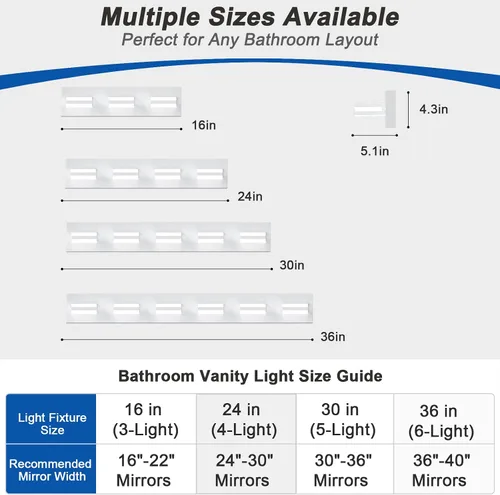 Miniatura 3 de IZORRO Luces LED modernas para baño (8 luces, regulables), iluminación de pared acrílica blanca mate, luces de tocador para baño sobre espejo, 6000