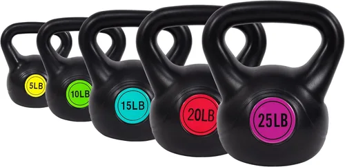 BalanceFrom Juego de pesas rusas de vinilo, opciones de 30/45/50/75 libras, pesas de entrenamiento de fuerza rellenas de cemento con agarre