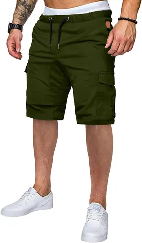Miniatura 12 de JMIERR Pantalones cortos de carga casuales para hombre, de algodón, con cordón elástico, para verano, playa, pantalones cortos chinos con 6 bolsillos