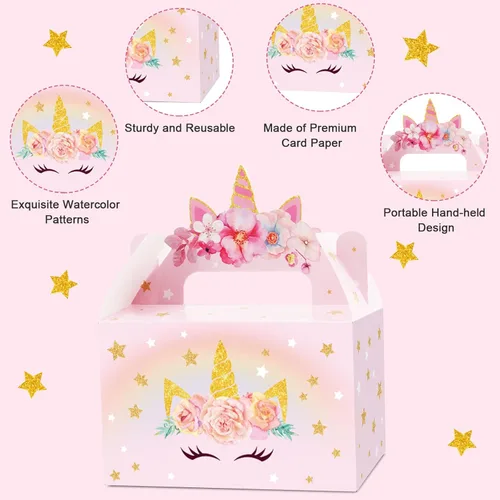 Miniatura 4 de Tevxj Paquete de 12 cajas de regalo de unicornio para fiesta, cajas de regalo de unicornio, suministros de fiesta, bolsas de cumpleaños, bolsa